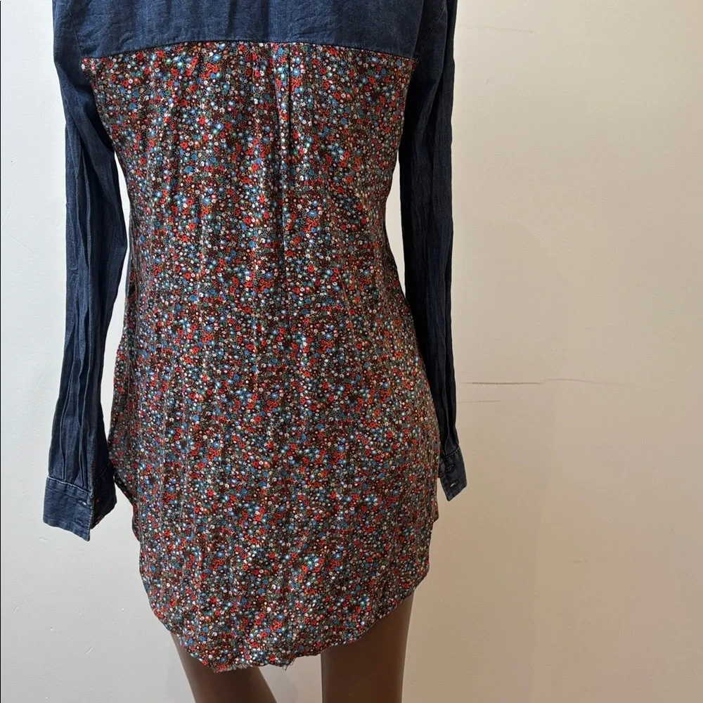 Anthropologie Postage Stamp chambray floral denim button down shirt longsleeve 4 - Picture 9 of 11